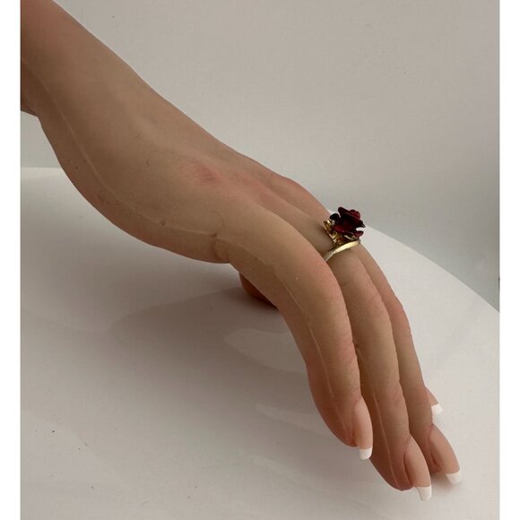 Women's Beautiful Gold Tone Red Rose Flower Ring - Picture 12 of 15